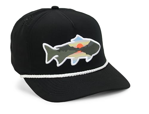 Image of Paramount Outdoors Sunset Trout Fishing Hat Mountain Fish Silhouette Performance Outdoor Hat with Comfort Snapback