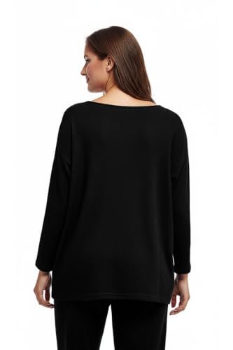 Image of LA CERA Women's Brushed Knit Sweater Top, Long Sleeves, Side Pockets, Round Neck, 80% Rayon, 15% Polyester, 5% Spandex