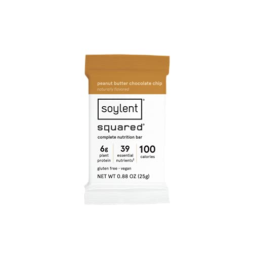 Soylent Squared Plant-Based 100 Calorie Snack Bars, Gluten Free, Low Sugar, 6g Vegan Protein, Peanut Butter Chocolate Chip, 24 Count