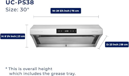 Image of Hauslane Range Hood 30 inch Under Cabinet, 950 CFM Kitchen Range Hood | Steam Auto Clean Vent Hood, 6 Speed Kitchen Hood with Touch Panel | Stainless Steel Range Hoods PS38 Matte White