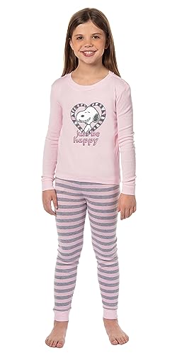 INTIMO Peanuts Girls' Pink Snoopy Just Be Happy Sleep Pajama Set For Kids
