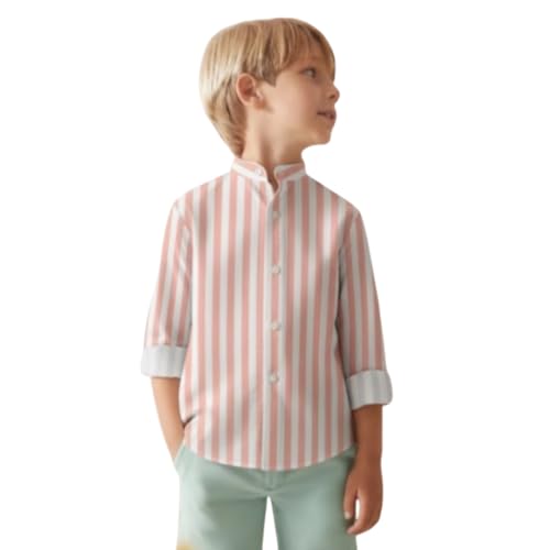 Image of A.T.U.N. (ALL THINGS UBER NICE) Boys 100% Cotton Band Collar Shirt | Soft Fabric with Button Front Style & Roll-Up Sleeves | Comfortable Casual Kids Shirt