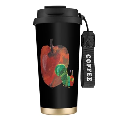タンブラー はらぺこあおむし 絵本 コーヒーカップ 500ml コンビニカップ ストロー付き 蓋付き おしゃれ 水筒 魔法瓶 マグカップ 316ステンレス製 保温保冷 大容量 ストラップ付き プレゼント