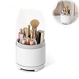 LOMUG Porta Brochas de Maquillaje, Organizador de Maquillajes, Organizador de Cosméticos Giratorio 360° con Tapa, Organizador de Brochas de Maquillaje Estuche para Tocador Dormitorio Baño (Blanco)