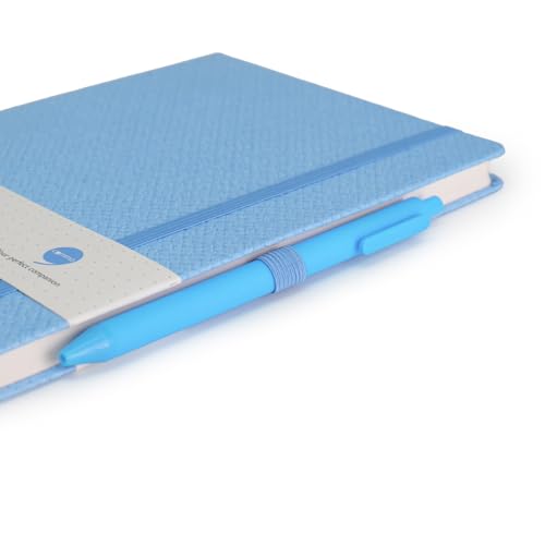Image of COMMA Abaca - A5 Size - Dot Grid Hard Bound Notebook with Pen & Elastic Band Closure - 192 Pages - 80gsm Natural Shade Paper - Textured Cover Material - (Sky Blue)