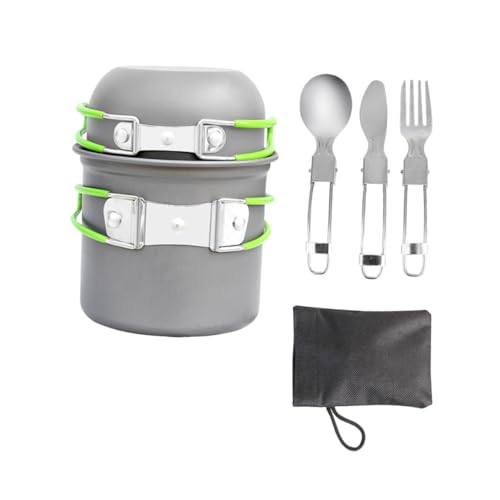 LIFKOME アウトドア用製調理器具 点入り 軽量耐熱ポット ボウル スプーン フォーク付き 収納メッシュバッグ付 キャンプ バーベキュー 人用