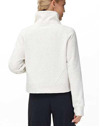 THE GYM PEOPLE Womens' Half Zip Pullover Fleece Stand Collar Crop Sweatshirt with Pockets Thumb Hole2