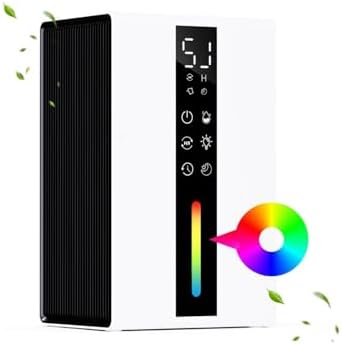 Deshumidificador 1800ML - Deshumidificadores Eléctrico Bajo Consumo ≤22,5W - Ultra Silencioso ≤30dB, 2 Velocidades (Sueño/Alto), Descongelación Automática, Timer 48H & LED RGB, para Baño y Dormitorio