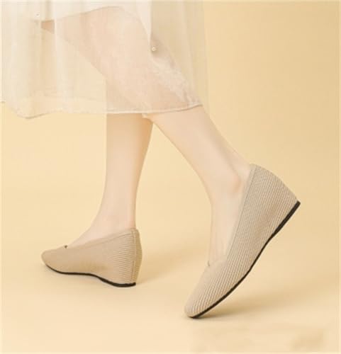 Women's Square Toe Ballet Flats - Slip On Knit Comfortable Ballerina Shoes, Casual Soft Walking Flats for Work & Dress 7