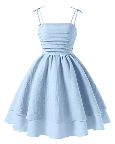 Happy Cherry Girls Tie Knot Spaghetti Strap Midi Dresses Smocked Tiered Beach Sundress Summer 4-10Y