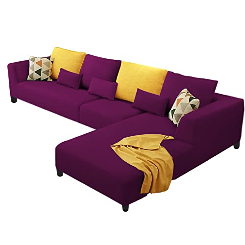 Image of Galib RHS 6 Seater L Shape Sofa Set for Living Room (Purple) Premium Fabric