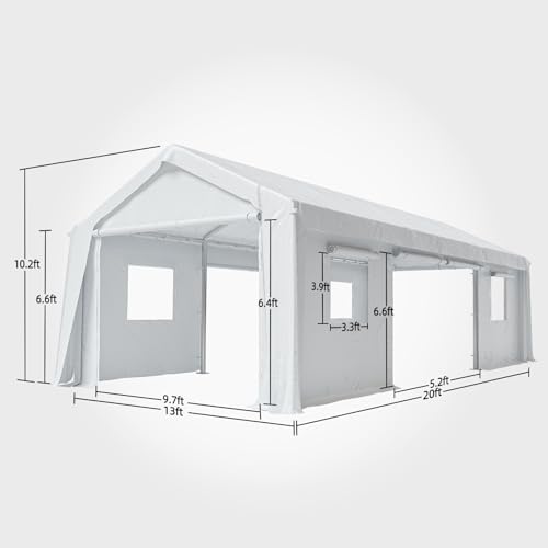 Image of 13x20FT Heavy Duty Carport Canopy 4 Roll-Up Doors & 4 Windows Portable Garage All-Season Outdoor Storage Shed for Car Truck Boat Shelter Party Tent, White