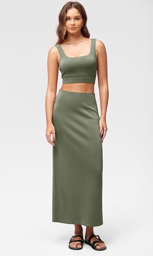Image of ODODOS Modal Soft Maxi Skirt for Women, Back Slit High Waist Casual Long Pencil Skirts