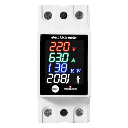 JUJUFREE Medidor de pantalla digital de corriente eléctrica inmediata, consumo de energía, montaje DIN de alta precisión