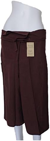 Black Brown Yoga Massage Wrap Trousers Fisherman 3/4 Knee Height Pants Unique for Women & Men, Northern Thai Style