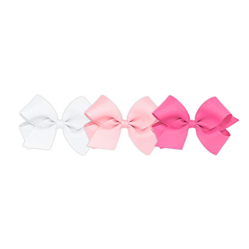 Wee Ones Girls' 3 pc Set Solid Grosgrain Variety Pack on a WeeStay No-Slip Hair Clip, Medium, White, Light Pink, and Hot Pink