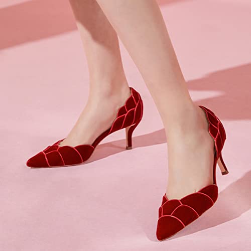 Image of XYD Women's Pumps, Elegant Pointed Toe, D'Orsay Kitten Low Heels, Rhinestone Studs, Slip-On Satin Shoes for Wedding