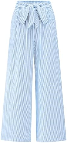BTFBM Palazzo Pants for Women 2025 Fall Striped Flowy Tie Knot Wide Leg High Waist Dressy Casual Work Pants Trousers