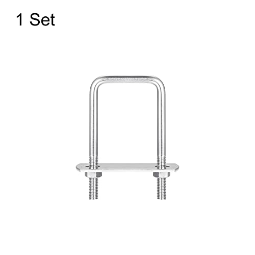 Image of uxcell Square U-Bolts, 37mm(1.46 inch) Inner Width 70mm Length M6 304 Stainless Steel U Clamp Bolt with Nuts and Plates, for Boat Trailer