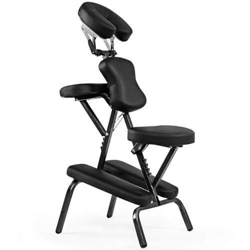 GOPLUS Massagestuhl klappbar, mobiler Tattoostuhl mit Verstellbarer Kopfstütze und Bruststütze, Tattoostuhl tragbar mit Tragetasche für Massage Spa & Tattoo, Schwarz