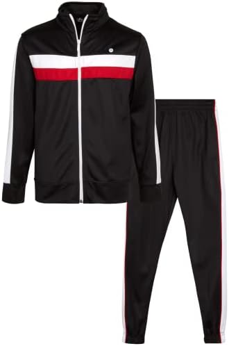 RBX Boys' Active Tracksuit Set - 2 Piece Zip Tricot Track Jacket Sweatshirt and Jogger Pants (8-12), Size 12 , Black/Red