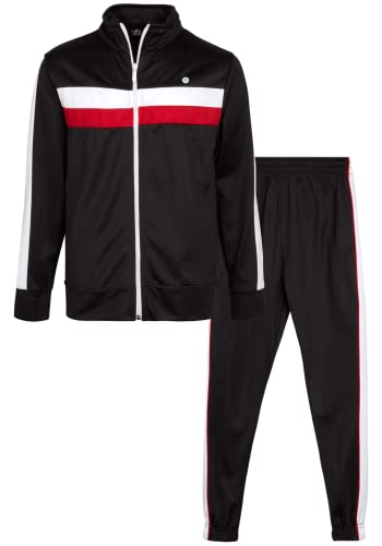 Rbx Boys' Active Tracksuit Set - 2 Piece Zip Tricot Track Jacket Sweatshirt And Jogger Pants (8-12), Size 12 , Black/Red #TOP14