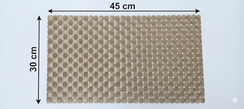 Image of Dribble Premium Anti UV-Mesh Woven PVC Table Placemats Set of 6 - Non-Slip, Heat Resistant, Washable Dining Table Mats for Kitchen, Dining & Office - 45cm X 30cm Durable Textured Design (Golden)