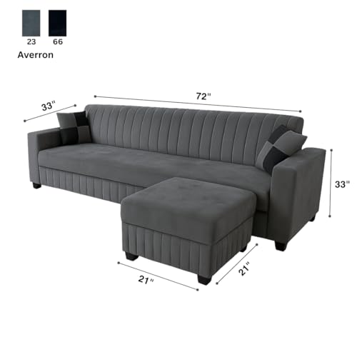 Image of FURNY Gracinta Fabric 4 Seater Convertiable L Shape Sofa Set 3Seater Modern Sofa Set & Ottoman for Living Room (Dark Grey) with Velvet Fabric | Durable Comfort | Modern Design | IDE