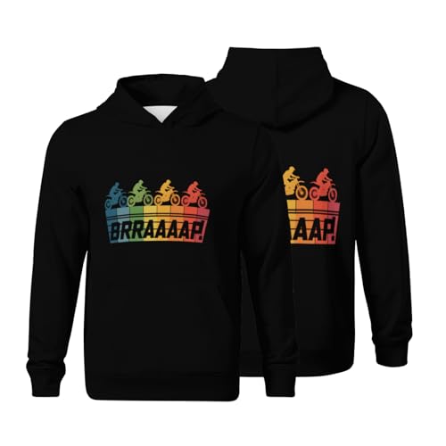 Kids Vintage Classic Motocross Dirtbike Brraaapp Boys Girls Lightweight Kangaroo Pocket Fleece Hoodies