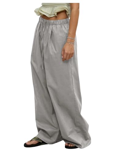 SOLY HUX Women's Wide Leg Linen Pants Drawstring Waist Palazzo Baggy Sweatpants with Pocket