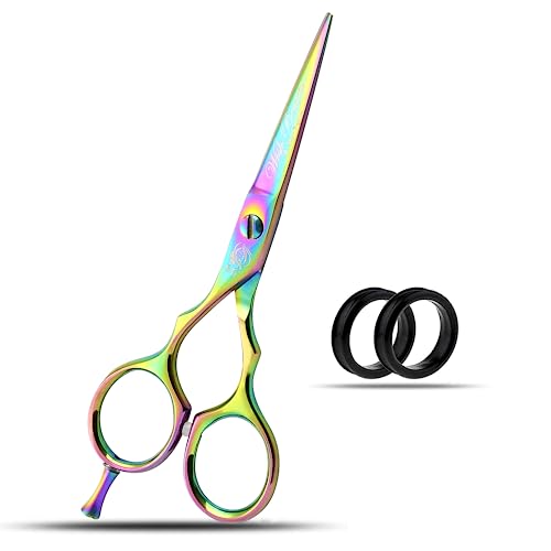 Wishbeauty Professional Sharp Left Hand Barber Scissors 5.5” Lefty Hair Cutting Scissors,Hairdresser Scissors Salon Haircut Scissors Hair Shears for Women Men (Rainbow 5.5" Lefty)
