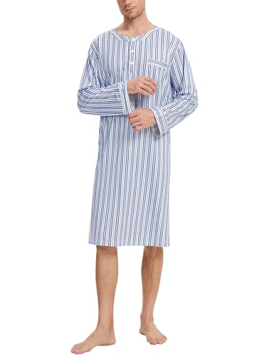 SWOMOG Men's Nightshirt Long Sleeve Nightgown Soft Loose Sleepwear Comfy Big & Tall Henley Sleep Shirt for Sleeping S-XXL2
