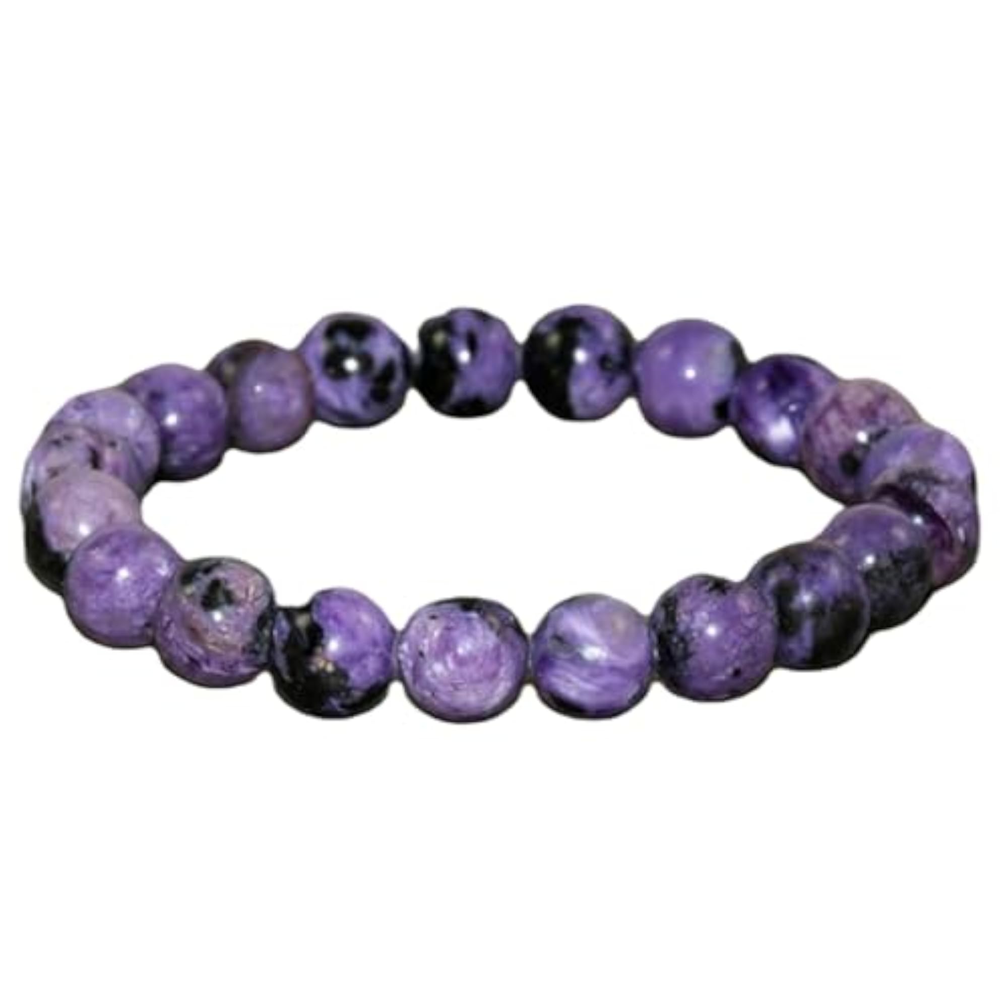 Natural Russian Charoite Round Shape Bead Stretchable Bracelet, Unisex