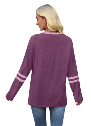Image of Sampeel Long Sleeve Shirts for Women Color Block Casual Tops Fall Outfits 2026 Basic Tees Trendy Spring Clothes