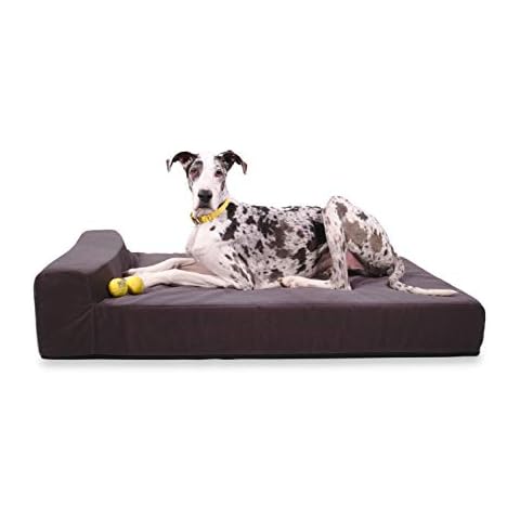 K9 Ballistics Giant Breed 7" Orthopedic Dog Beds, American Made Solid CertiPUR-US Foam, Rip-Stop Mattress Protector Included, Bolster Headrest (XXL 60"x46"x7, Gray Ballistic Velvet) Cover