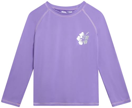 Real Love Toddler Girls Rash Guard - Quick Dry Sun Protection Girls Swim Shirt Long Sleeve Rash Guard Kids Swim Top (2T-16)