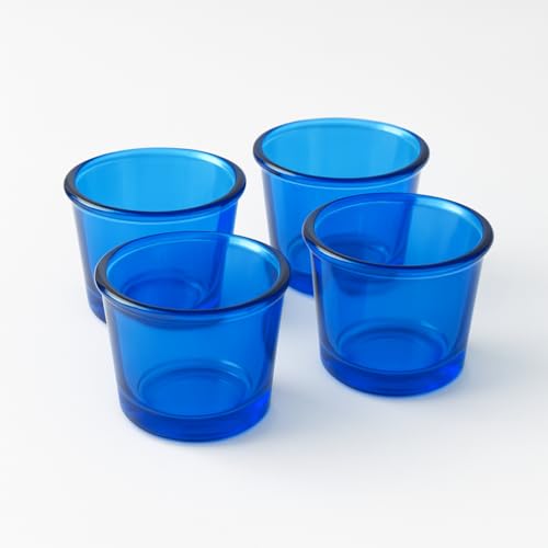 Image of Decorative Votive Glass Tealight Candle Holders Set of 4, Colorful T-Light Votives Holder, Diwali Decoration Items, Christmas Tealights, Ideal for Centerpiece & Festive Decor (Blue)