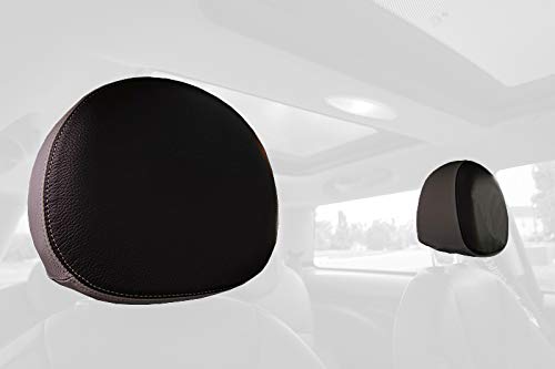 RedlineGoods headrest Covers Compatible with Mini Cooper 2007-15. Tailor Made - not Universal. Genuine top-Grade Italian Black Leather with Blue Thread