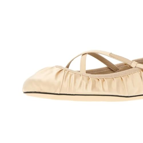 XYD Women Round Toe Crinkled Satin Ballet Flats Stylish Crossover Strap Casual Shopping Comfy Shoes3