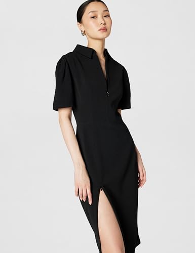 Image of Dress The Population Women's Gloria Collared Zip Neck Short Sleeve Bodycon Midi Dress