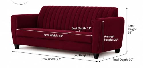Image of MS Luxury FURNITRE Premium Luster 3-1-1 Sofa Set | 3 Seater | 5 Seater | Velvet Suede Fabric | 7 Colours with Sollid fibare Legs & 4 Cushion Free. (Maroon, 3 Seater)