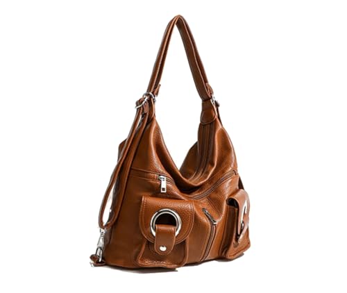 Image of Women's 3-in-1 Convertible Handbag - PU Leather Crossbody Bag, Shoulder Sling & Backpack Purse with Multiple Pockets, Large Capacity Travel & Everyday Fashion Bag (Brown)