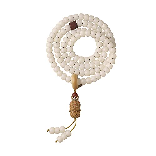 Bracelet extensible naturel en perles de jade blanc et bodhi 108 Bouddha pour homme et femme