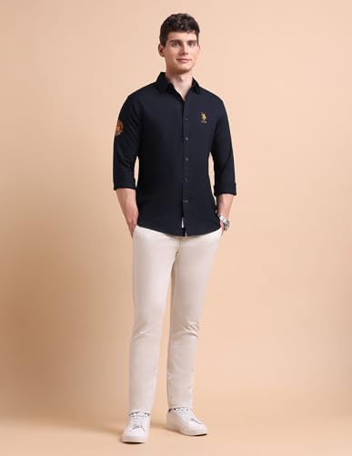 Image of U.S. POLO ASSN. Solid Tailored Fit Shirt for Men - 100% Cotton, Breathable & Comfortable, Full Sleeves Casual Shirt for Men
