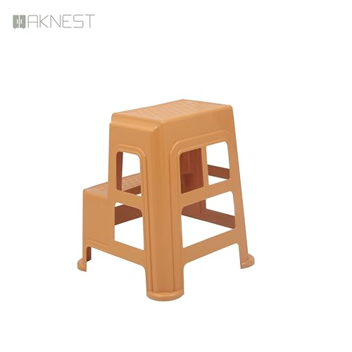 Image of Oaknest Supreme Multipurpose Plastic 2-Step Stool for Kids & Adults - Anti-Slip Lightweight Stepping Stool for Kitchen, Bathroom & Home - Amber Gold, 2 Piece