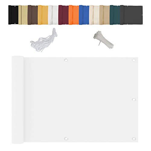 Clôture opaque pour balcon avec attaches de câble et œillets en aluminium, idéale pour balustrades de jardin, blanc, 70 x 800 cm