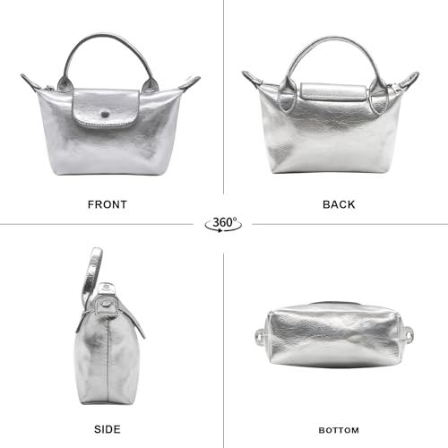 Bolso pequeño bandolera de cuero metálico para mujer miniatura 7