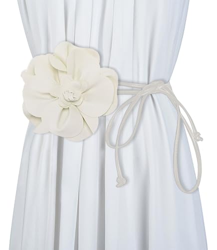 WENLOOY Women Boho PU Leather Big Flower Waist Belt Dresses Tie Bow Waist Band