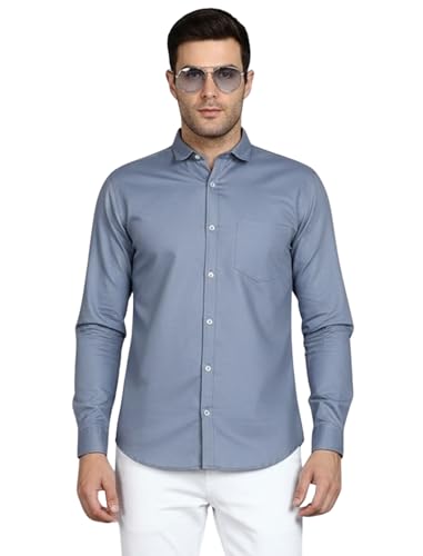 Image of MILDIN Men's Pure Cotton Striped Printed Shirt with Spread Collared Neck Full Sleeve Curved Hemline Button Closure and Regular Fit | Shirt for Man