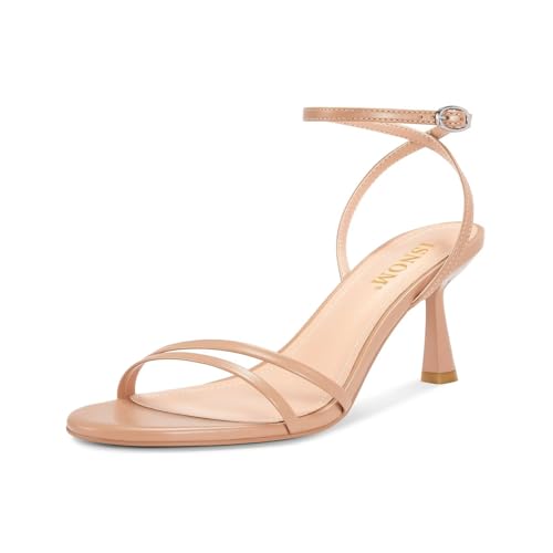 ISNOM Womens Sandals Round Toe Low Heels Strappy Ankle Strap Kitt...